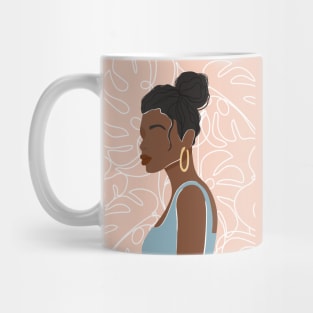 Boho collage with abstract African woman portrait. Mid Century graphic portrait. Mug